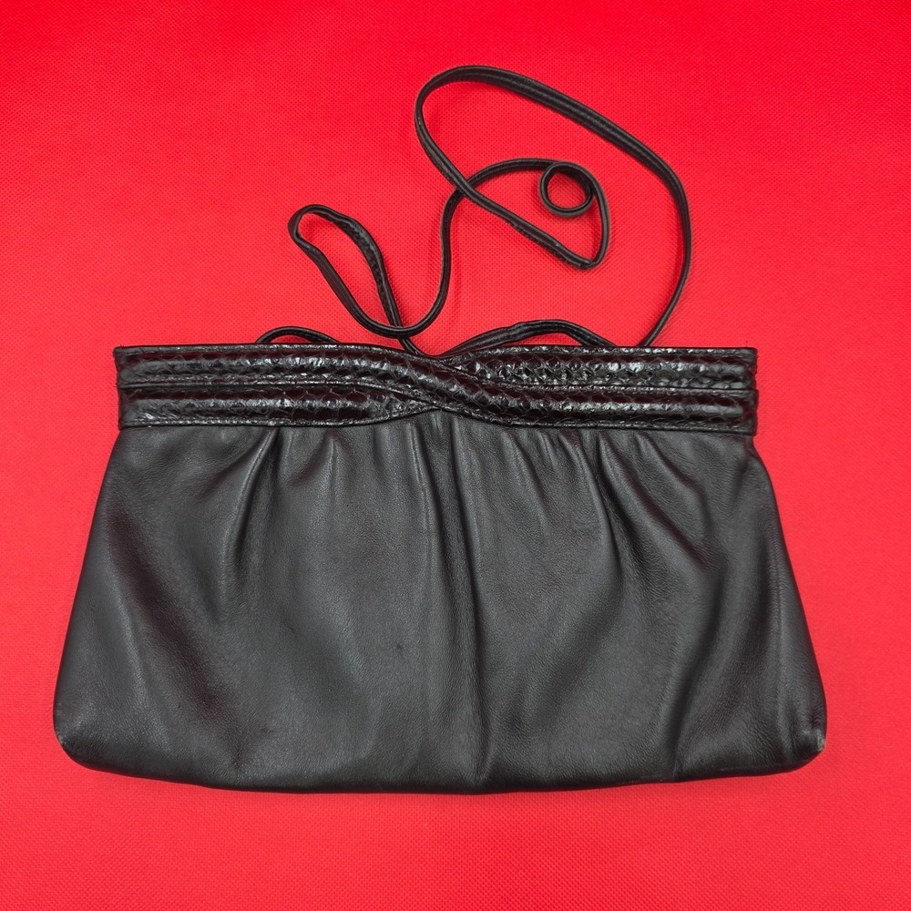 Vintage Leather Snake Skin Shoulder Bag Purse 1980's Hinge Closure - Picture 1 of 4